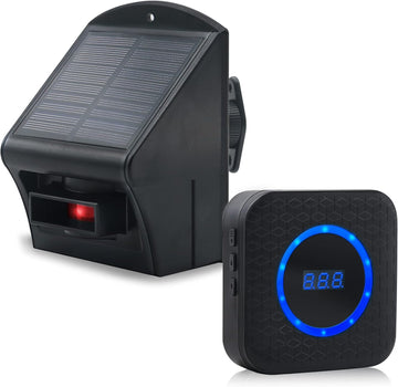 Daytech Solar Driveway Alarm System, Long Range PIR Motion Sensor Waterproof Wireless Security Alert System with Door Open Chime for Home/Office (1 Sensor + 1 Receiver)